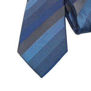Kenneth Cole Reaction Silk Tie Men’s 60.5” Blue Gray Stripe Mixed Fabric Skinny